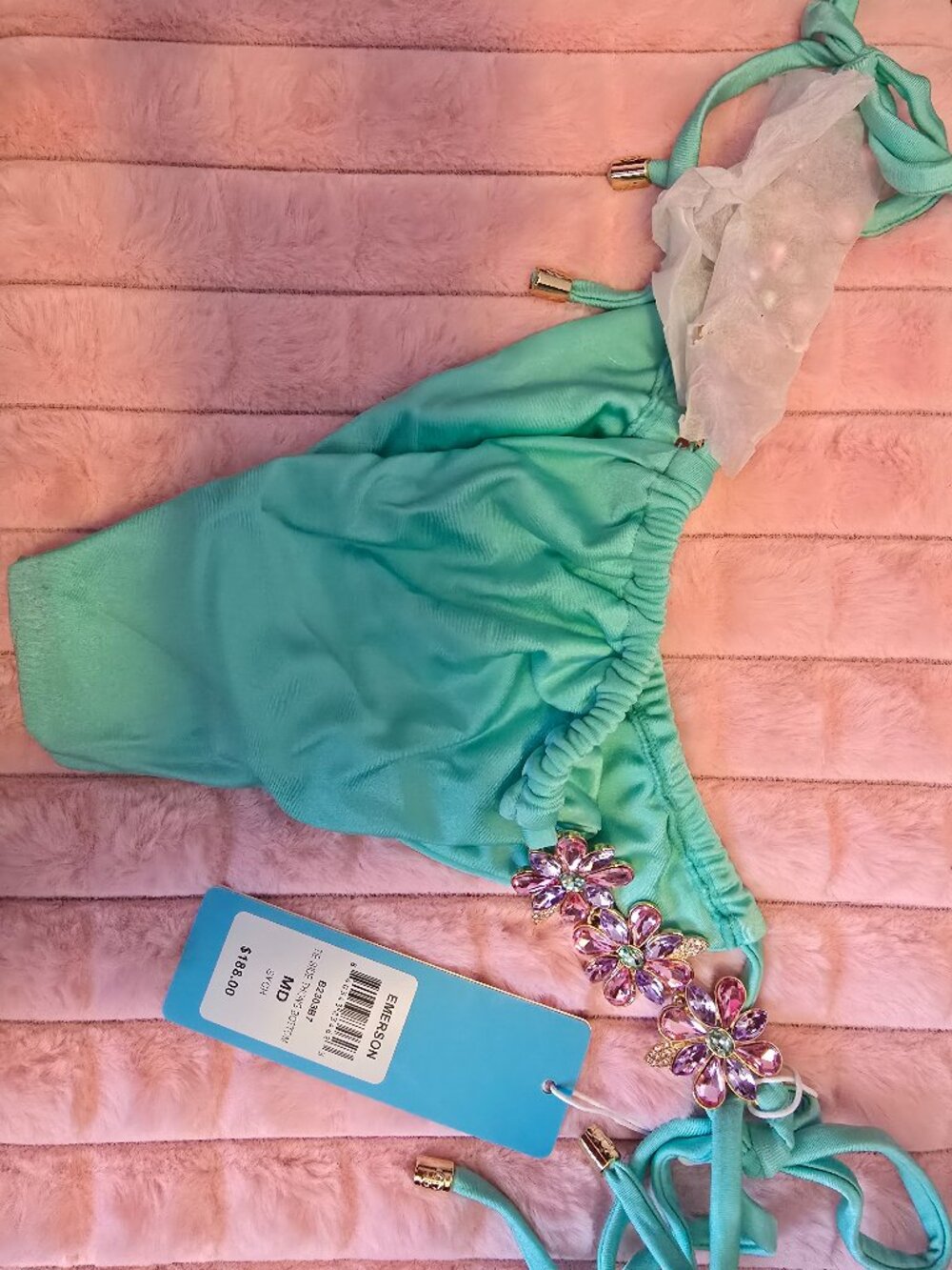 Teal Swim bottoms with flower strap connector